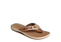 Sperry Womens Seafish Chambray Stripes Flip Flop Sandal - Tan